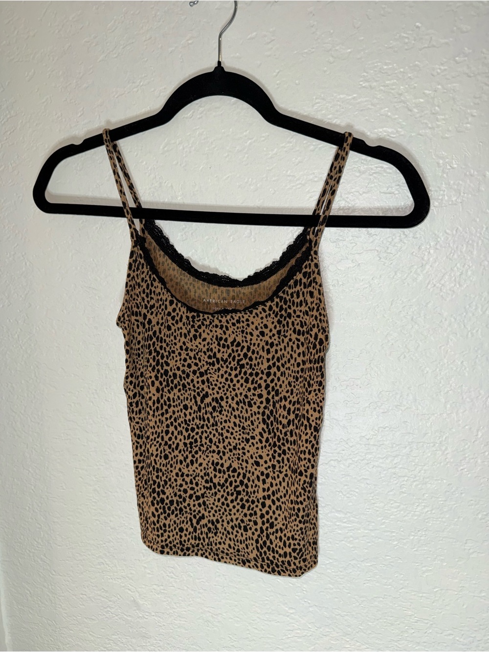 American Eagle Lace-Trim Leopard Print Cami Tank Top - Tan/Black